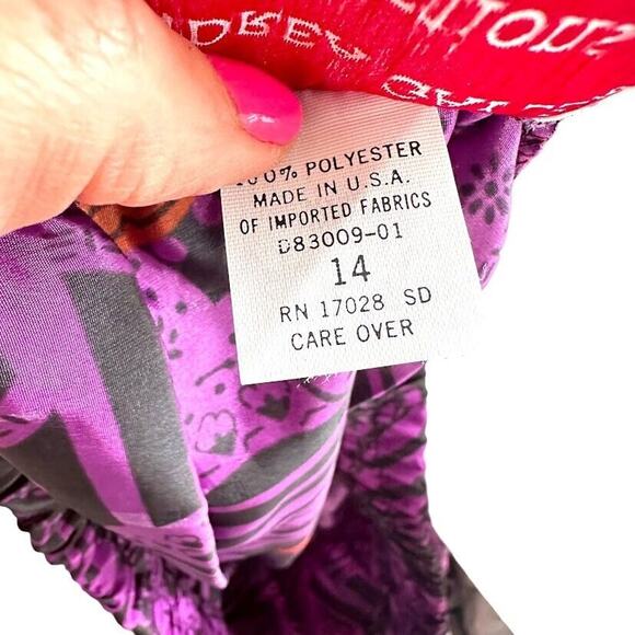 Andrea Gayle VINTAGE 80s Abstract Purple Black Midi Pleated Skirt Blouse Size 14 - Picture 11 of 16